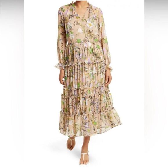 Halogen Spring Sheer Tiered Ruffled Floral Maxi Dress with String Belt Dress 1x - Picture 1 of 6